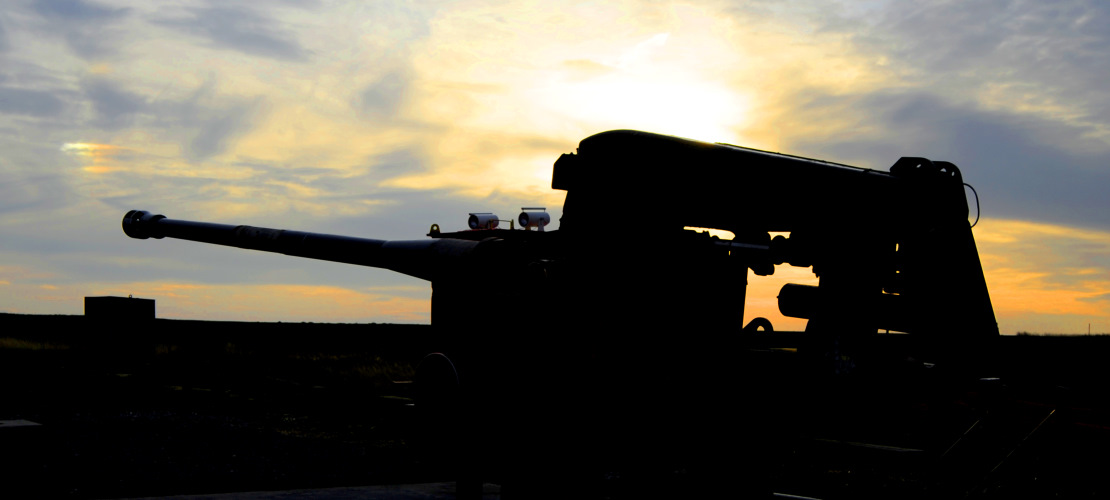 Sunset over an artillery gun at MOD Shoeburyness